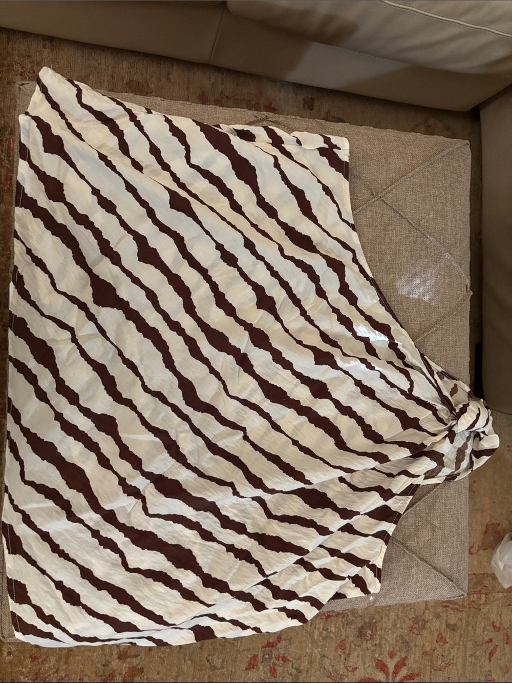 Asymmetric One-Shoulder Zebra-Stripe Camisole in Cream and Brown